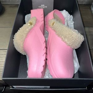 Pink Coach Furry Crocs
